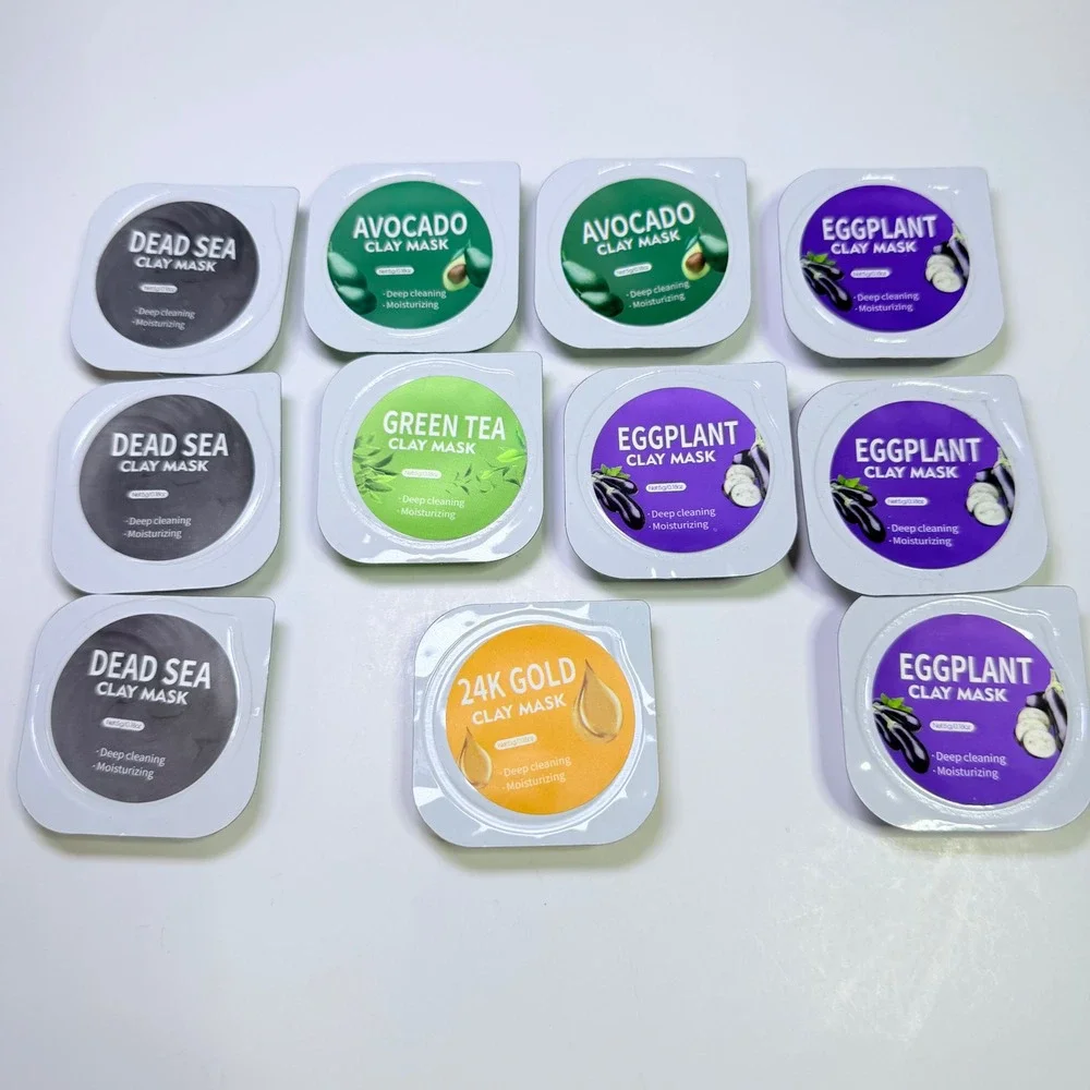 11pc Assorted Clay Face Mask Pods Dead Sea Eggplant 24K Gold Green Tea Avocado